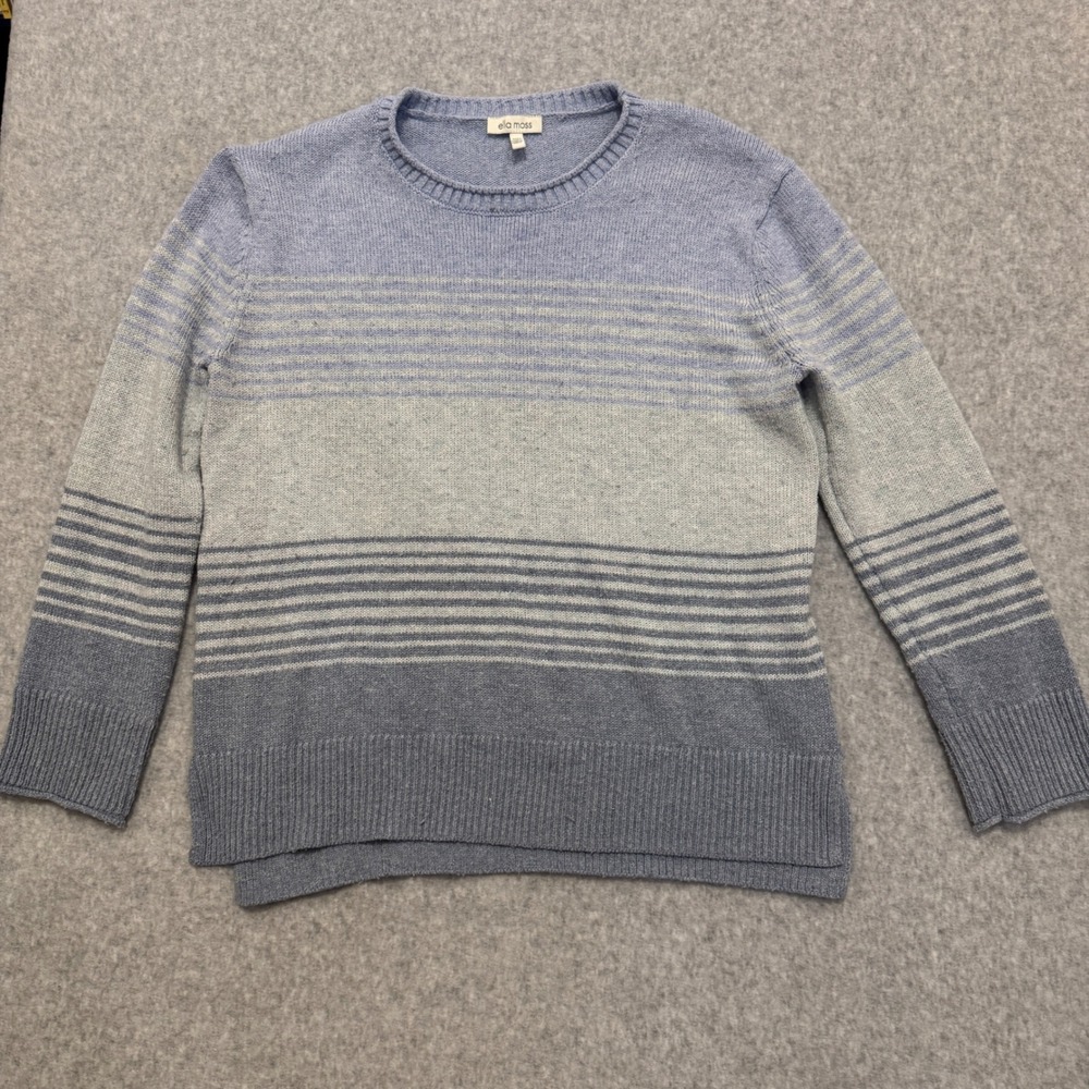 Ella Moss Womens Blue Grey Ombre Striped Crewneck Knit Sweater Size S
